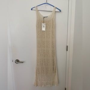 NWT Zara Off White Crochet Knit Midi Dress